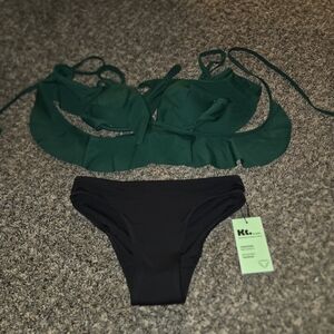 knix Emerald Green Ruffle Bikini Top with Black Bottom